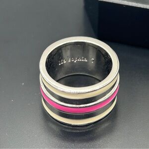 Lia Sophia Silver With Pink - White Enamel Wide Band Ring